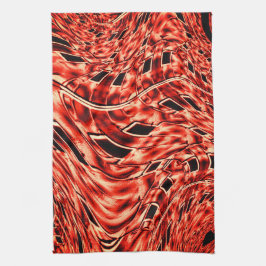 Korsade kvadrater speglade i koraller till rött fä kökshandduk