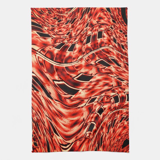 Korsade kvadrater speglade i koraller till rött fä kökshandduk (Vertikal)