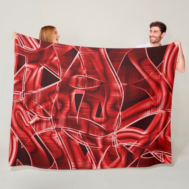 Korsade och överlappande rödakryliska band fleecefilt (På plats)