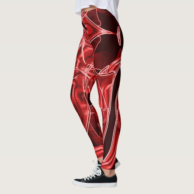 Korsade och överlappande rödakryliska band leggings (Vänster)