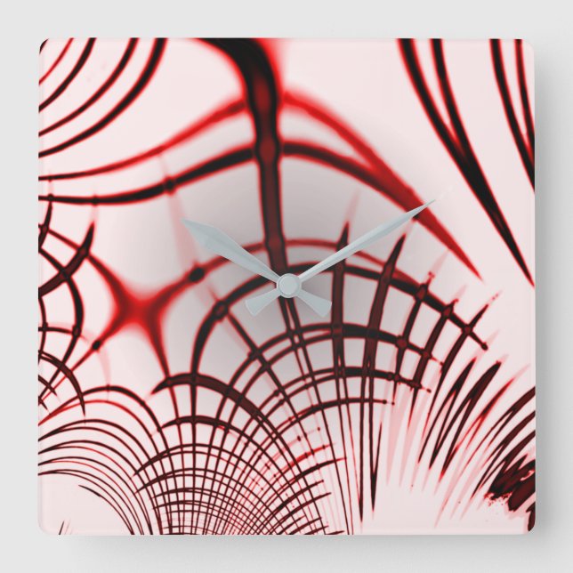 Korsade röda kurvspår på ljusbakgrund fyrkantig klocka (Framsida)