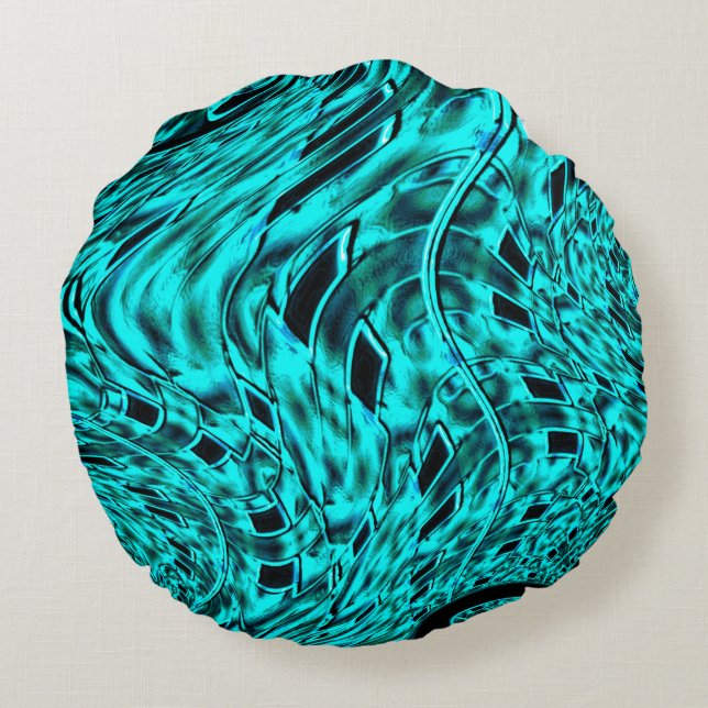 Korsade rutor speglade i cyanbildsbild rund kudde (Baksidan)