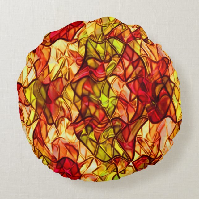 Korsade slingor gömt under viss röd garnering rund kudde (Baksidan)