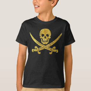 Korsade svärd för pirat omkullkastar skallen i tee shirt