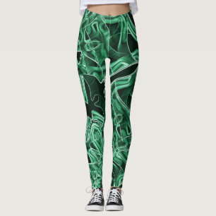 Korsande och överlappande grönt-akrylbandssnitt leggings