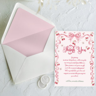 Körsbåg flicka baby shower tack kort