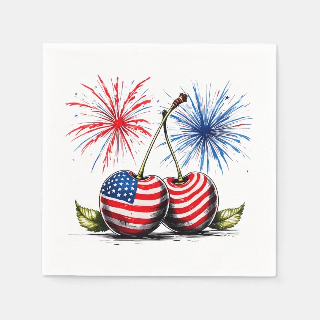 Körsbär 4 juli, Patriotic Tee Pappersservett (Framsidan)