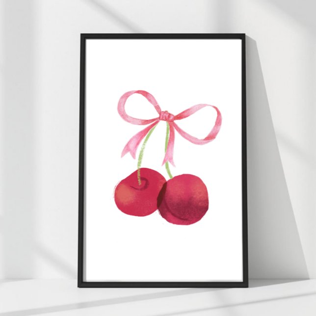 Körsbär & Båge Väggkonst – 24x36 Affisch, Barnkamm (Cherry & Bow Wall Art – Available in 24x36, 16x24, 12x18, 8x12 & 4x6. Perfect for nurseries, kitchen)