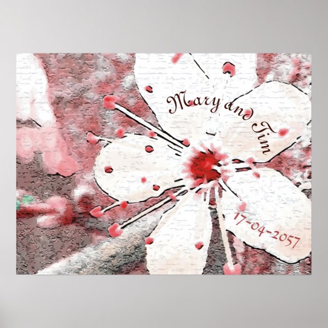körsbär blommar bröllop röd och vit elegantsakura poster (Framsidan)