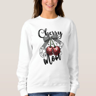 Körsbär Cool Mamma Röd Disco Körsbär Rutig Bow T Shirt