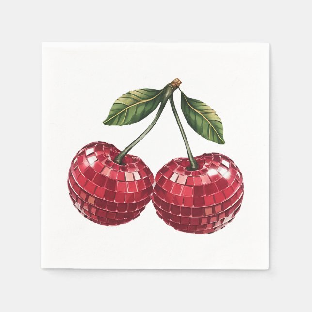 körsbär, disco boll groovy retro pappersservett (Framsidan)
