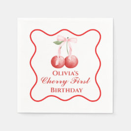 Körsbär första födelsedag Rosa band Gingham Pappersservett