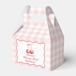 Körsbär Första födelsedag Rosa band Gingham Presentaskar
