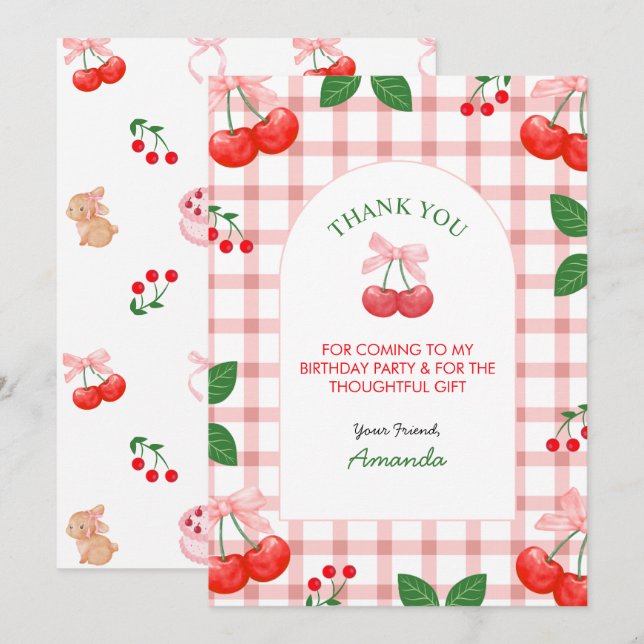 Körsbär Frukt Första Födelsedagsfesten Tack Kort (Fram/baksida)