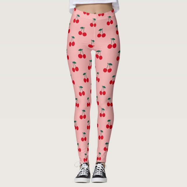 Körsbär Frukt Mönster Leggings (Framsida)