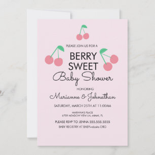 Körsbär Frukt Rosa Röd Bebis Baby Shower Inbjudan