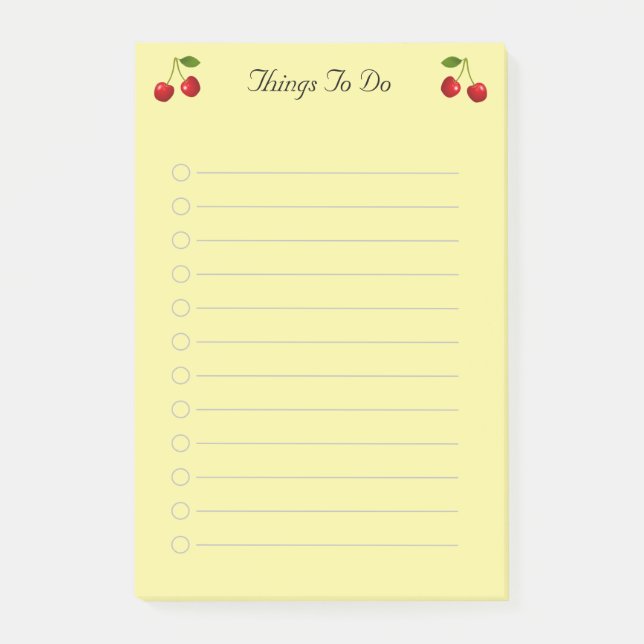 Körsbär frukter på gula saker att göra lined post-it block (Framsida)