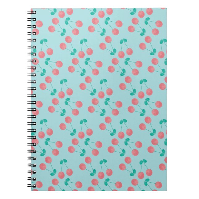 Körsbär Handmålad Akvarell Rosa Teal      Anteckningsbok (Framsidan)