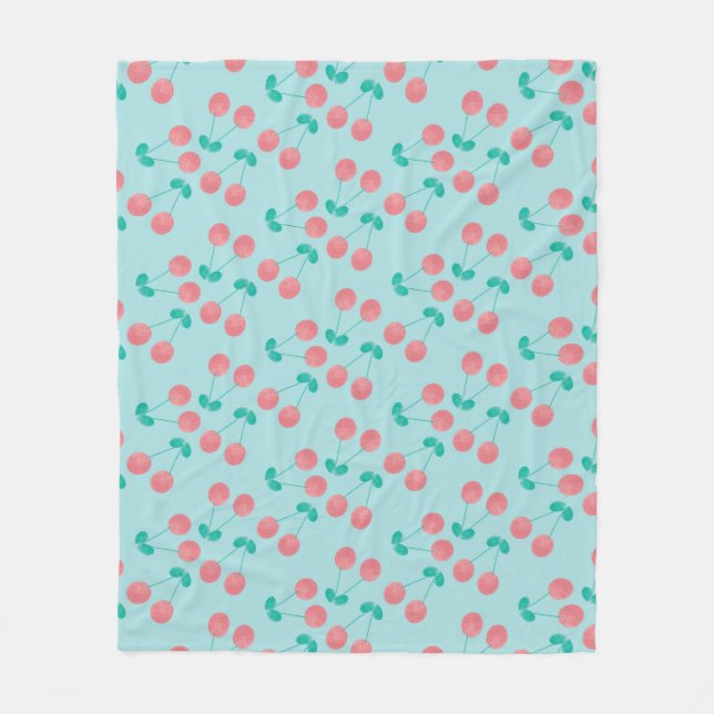 Körsbär Handmålad Akvarell Rosa Teal       Fleecefilt (Framsidan)
