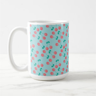 Körsbär Handmålad Akvarell Rosa Teal Kaffemugg