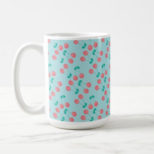 Körsbär Handmålad Akvarell Rosa Teal       Kaffemugg (Vänster)
