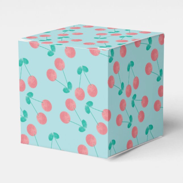 Körsbär Handmålad Akvarell Rosa Teal       Presentaskar (Framsidan Sidan)