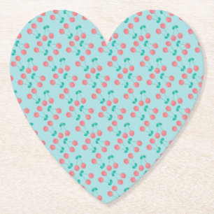 Körsbär Handmålad Akvarell Rosa Teal Underlägg Papper