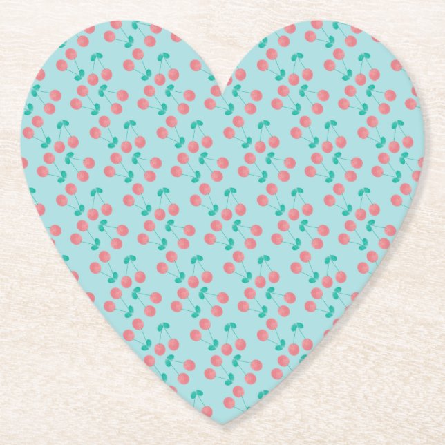 Körsbär Handmålad Akvarell Rosa Teal       Underlägg Papper (Framsida)