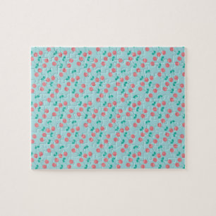 Körsbär Handmålad Akvarell Rosa Turkos Pussel