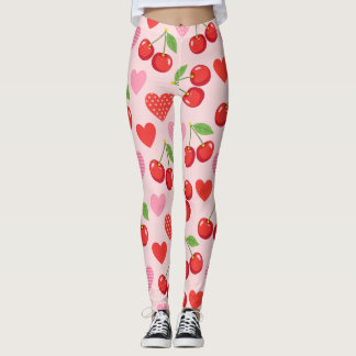 Körsbär & Hjärtan Sömlöst Mönster Leggings
