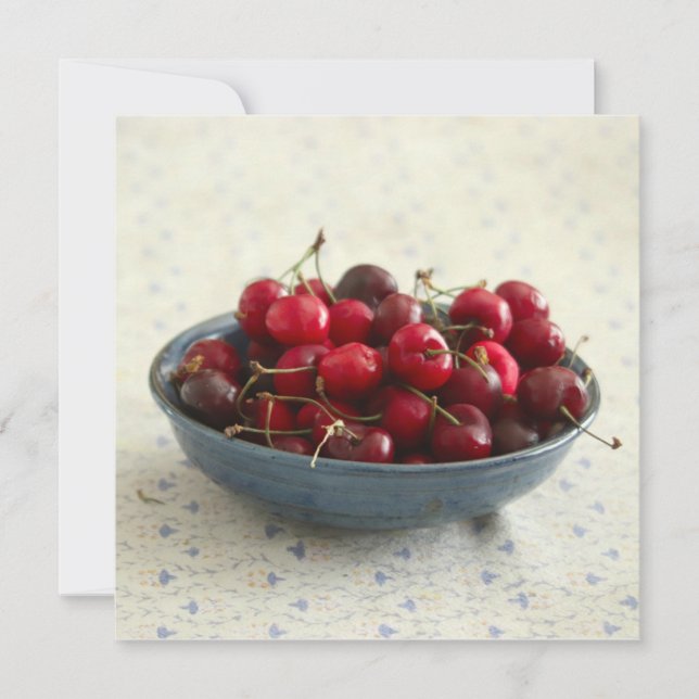 Körsbär i blå skål kort (Framsida)