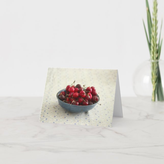 Körsbär i blå skål kort (Framsida)