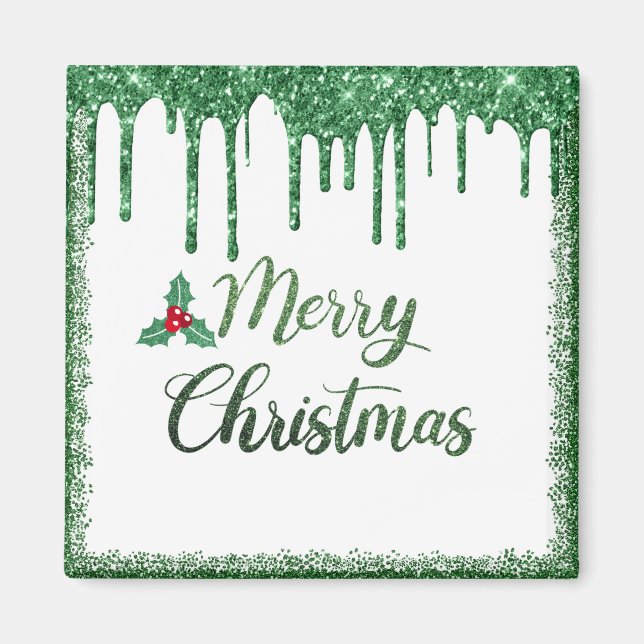 Körsbär i god jul-Grönt glitter Magnet (Framsidan)
