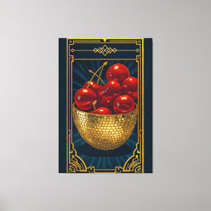 Körsbär i gul mosaikskål deco art canvastryck