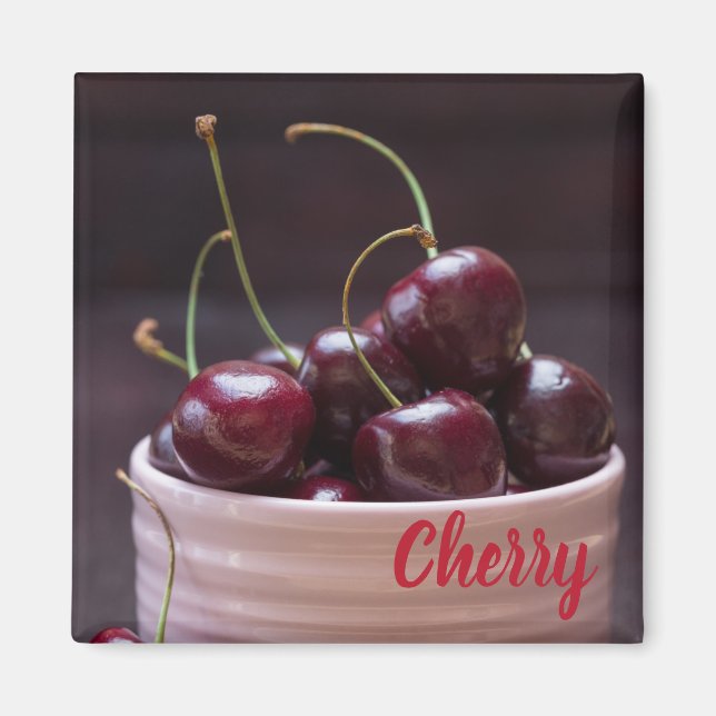 Körsbär i rosa bowl för frukt i älskare magnet (Framsidan)