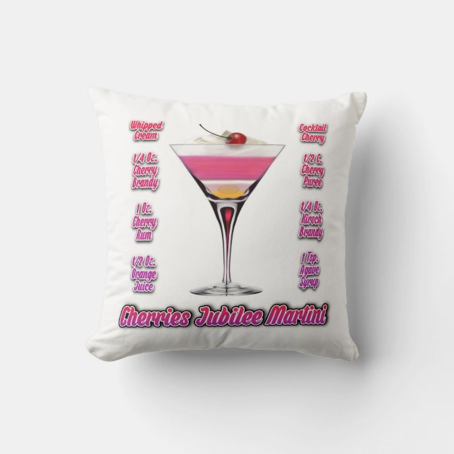 Körsbär Jubilee Martini Cocktail Recept Konst Kudde (Framsida)
