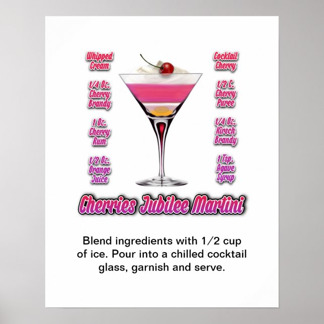 Körsbär Jubilee Martini Cocktailrecept 16"x20" Poster (Framsidan)