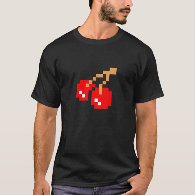 Körsbär Körsbär Pixel 8 bit Arcade Spel Matchande  T Shirt (Framsida)