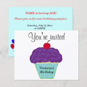 Körsbär Lila Färgning Vanilj Cupcake ALDER Inbjudningar