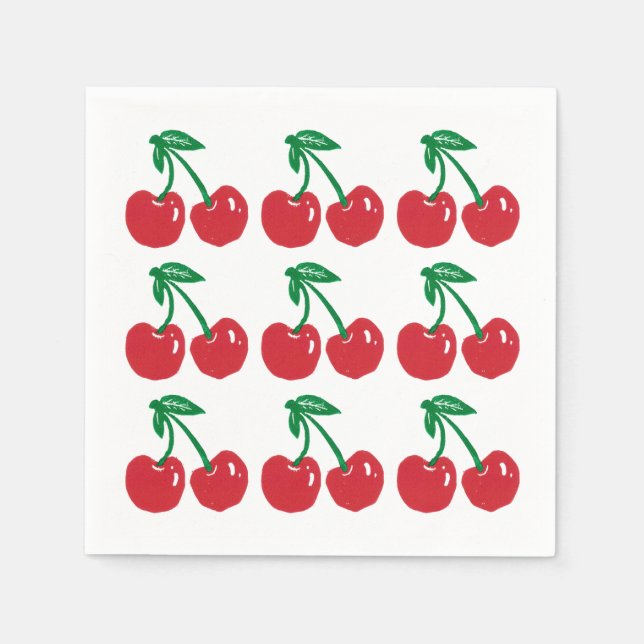 Körsbär Linocut Block Tryck Design Cocktail Servet Pappersservett (Framsidan)