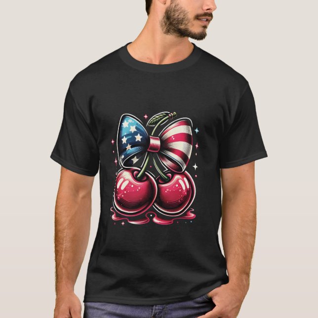 Körsbär med Coquette Bow 4:e juli American Pa T Shirt (Framsida)