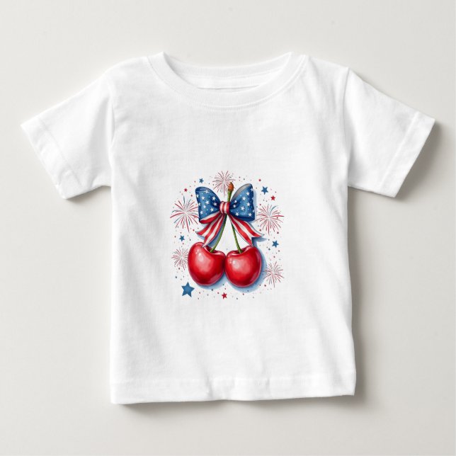 Körsbär med Coquette Bow 4 juli Amerika T Shirt (Framsida)