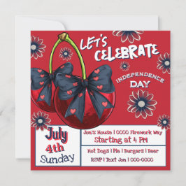 Körsbär med Coquette Bows Red White och Blue Inbjudningar