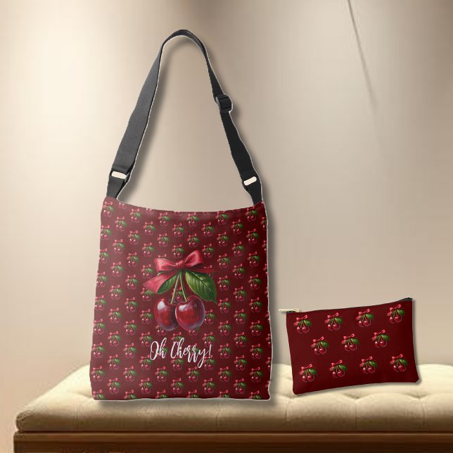 Körsbär med rött-Oh-körsbär med Bow-Cherry Axelväska (Cherries-Cherries with a Bow-Tote Bag and Small Pouch)