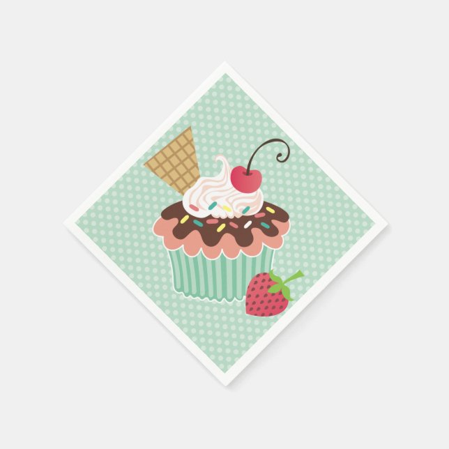 Körsbär & Mint Födelselsedags Cupcake Födelselseda Pappersservett (Hörn)
