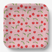 körsbär Mönster Rosa & Red Papper Plate