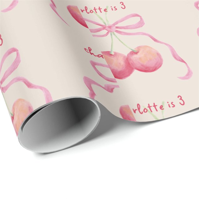 Körsbär och båge barn anpassade  presentpapper (Rullad Hörn)