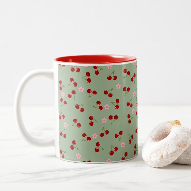 Körsbär och blommor Två-Tonad mugg (Med munk)