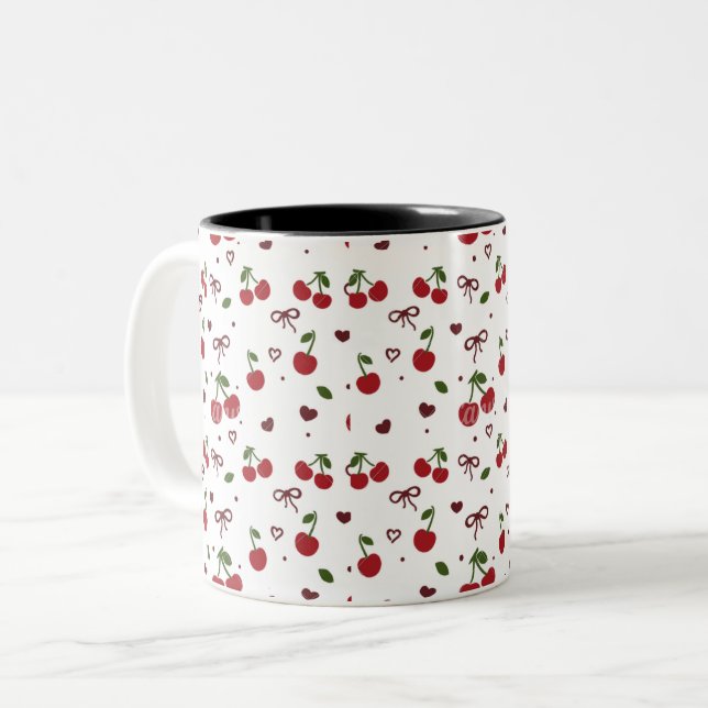 Körsbär och Bow-mönster kaffemug  Två-Tonad Mugg (Framsida vänster)