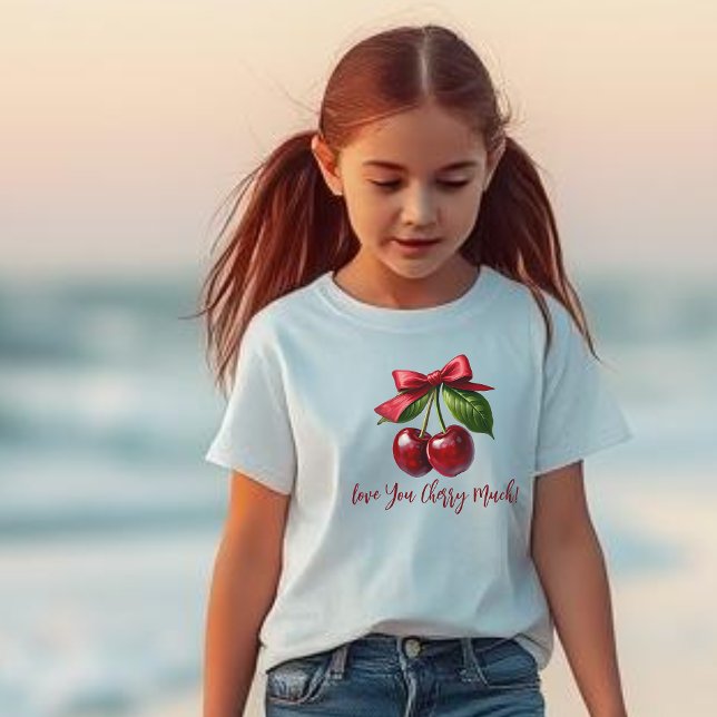 Körsbär och en Bow-Kärlek du Cherry Mch T Shirt (Cherries with a Bow t shirt for kids-Love you Cherry Much)